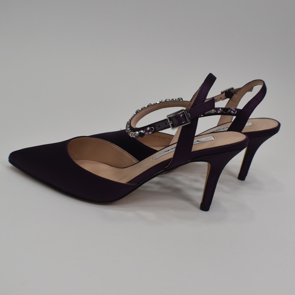 Purple Satin Crystal Pointy-Toe Mid-Heel Dress Pump Sz 6M Nina Tonya - Picture 5 of 13